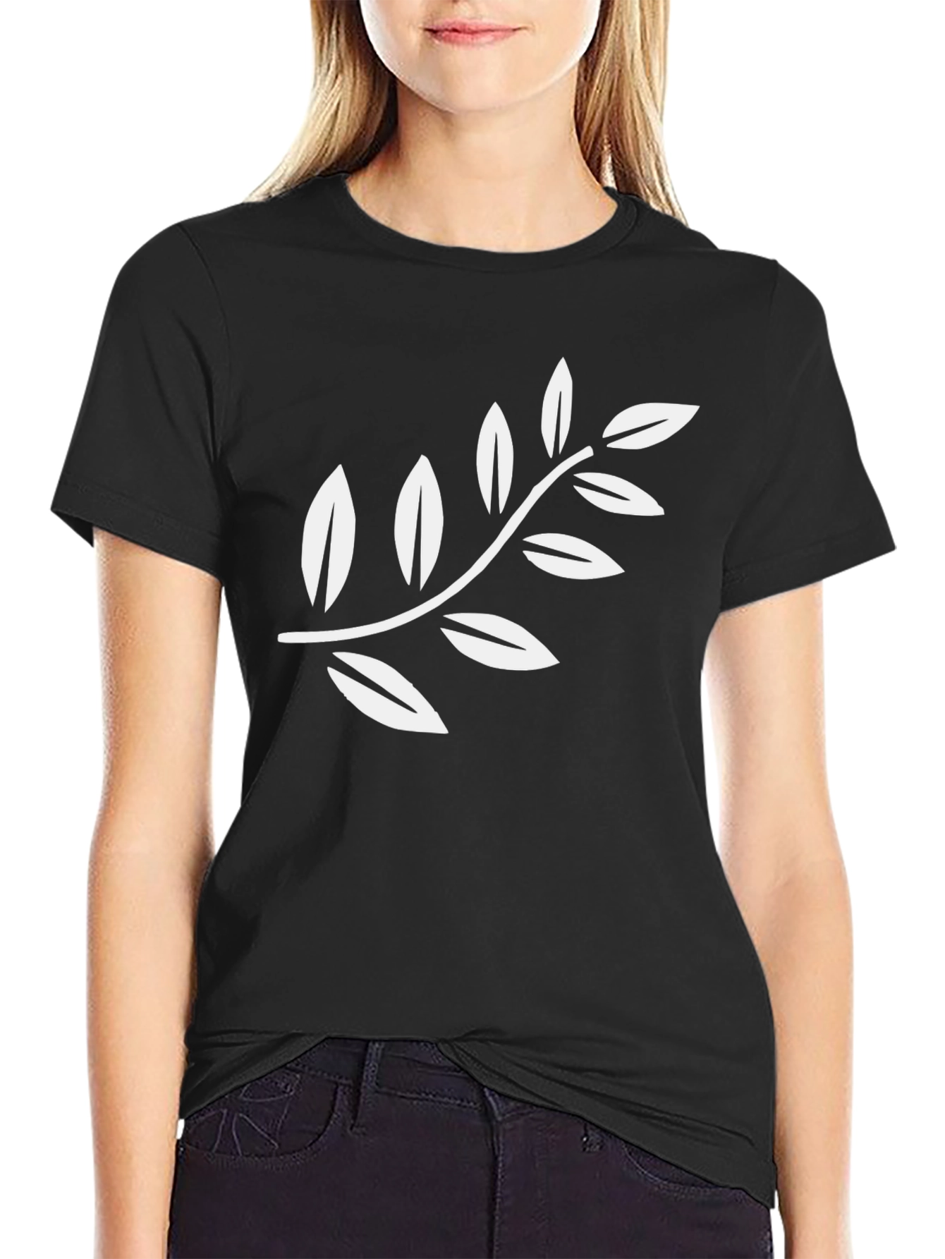 Olive Branch Graphic Tee - Black Cotton Casual Shirt