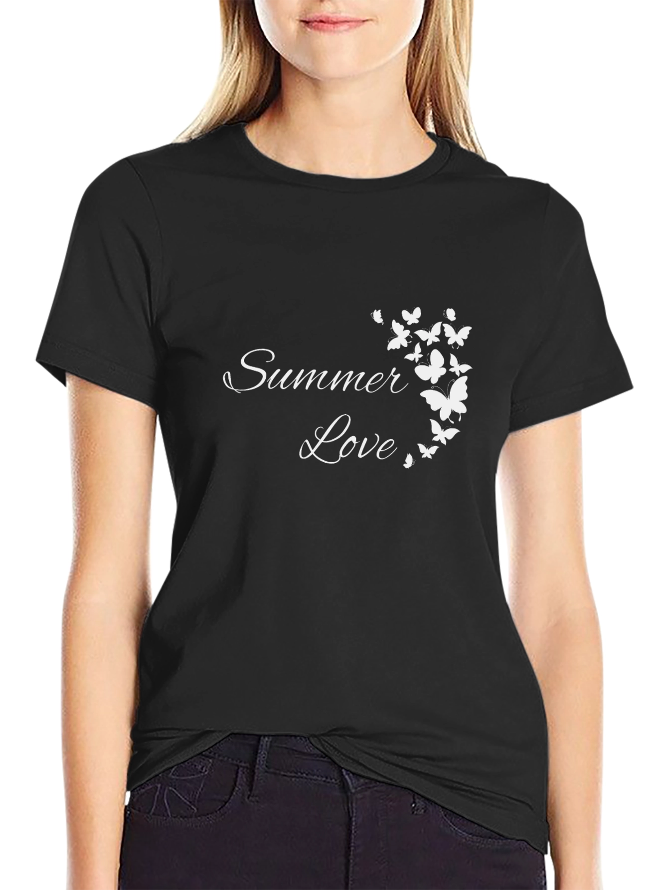 Summer Love Butterfly Graphic Black T-Shirt