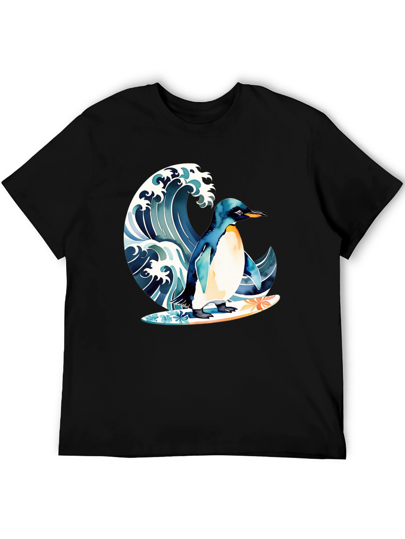 Penguin Surfing Wave Graphic T-Shirt