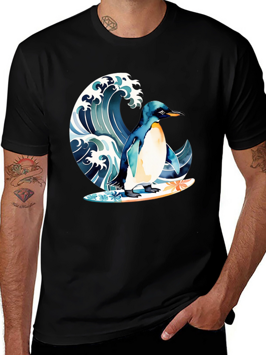 Penguin Surfing Wave Graphic T-Shirt