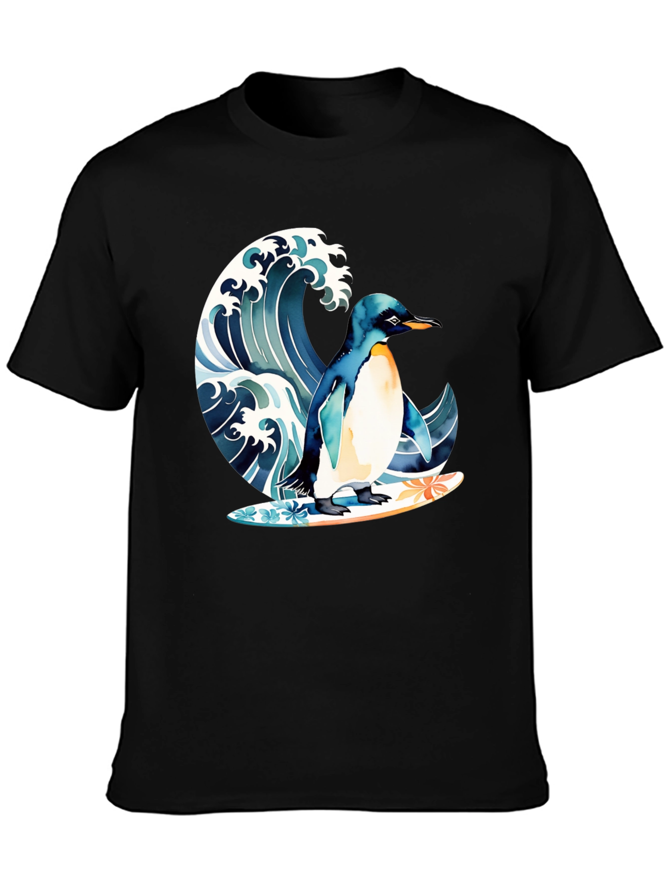 Penguin Surfing Wave Graphic T-Shirt