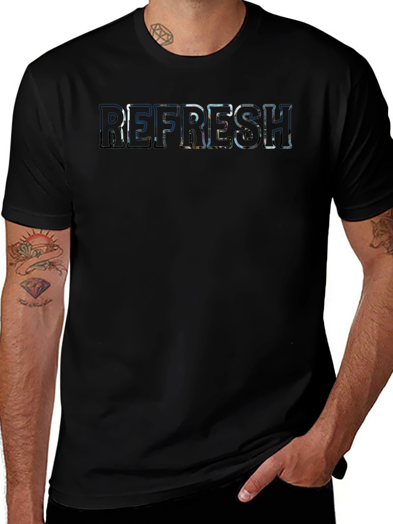 Refresh Graphic Print Black T-Shirt
