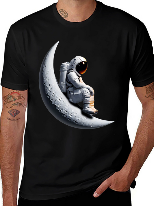 Astronaut on Moon Graphic T-Shirt - Black