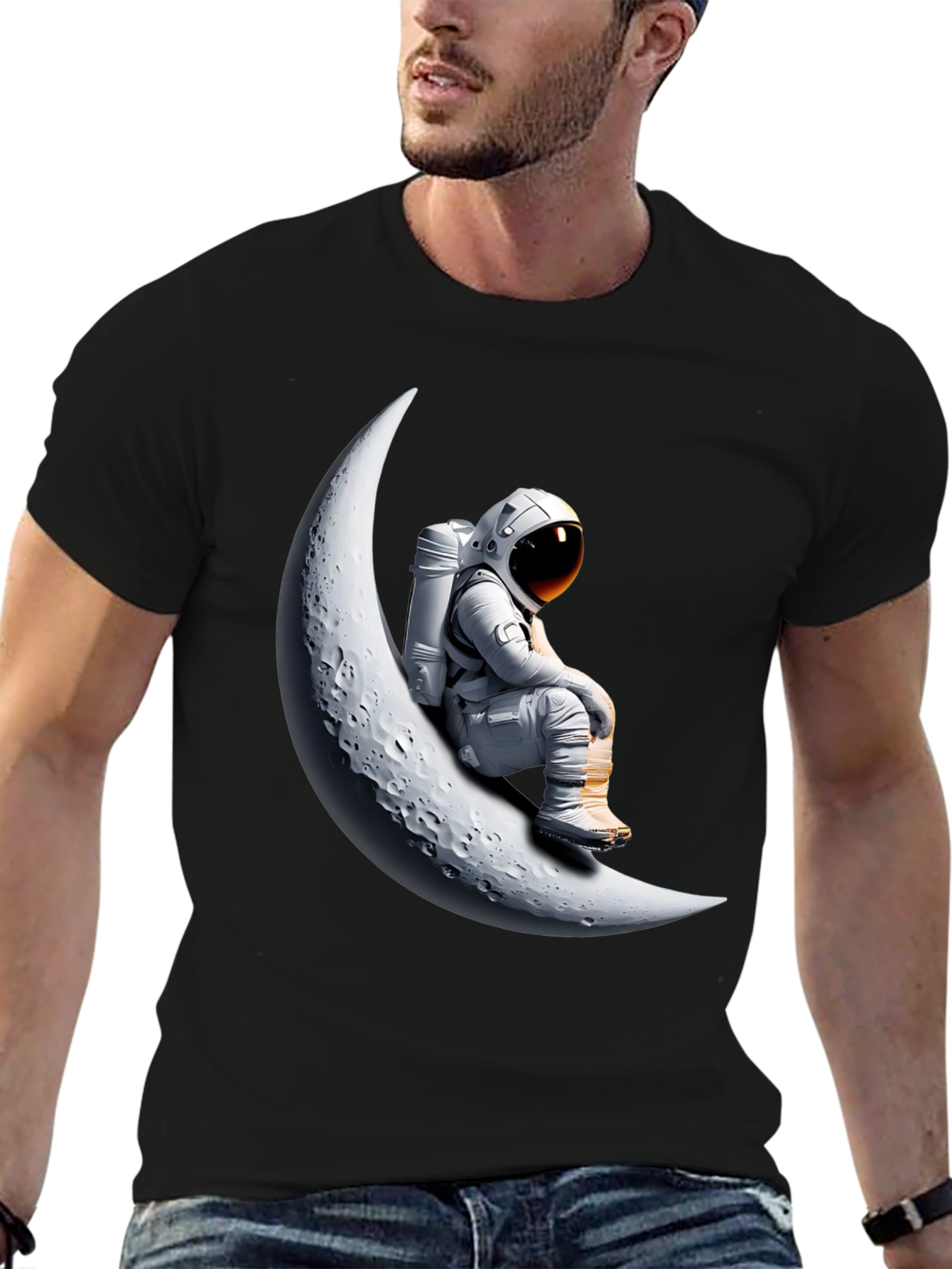 Astronaut on Moon Graphic T-Shirt - Black