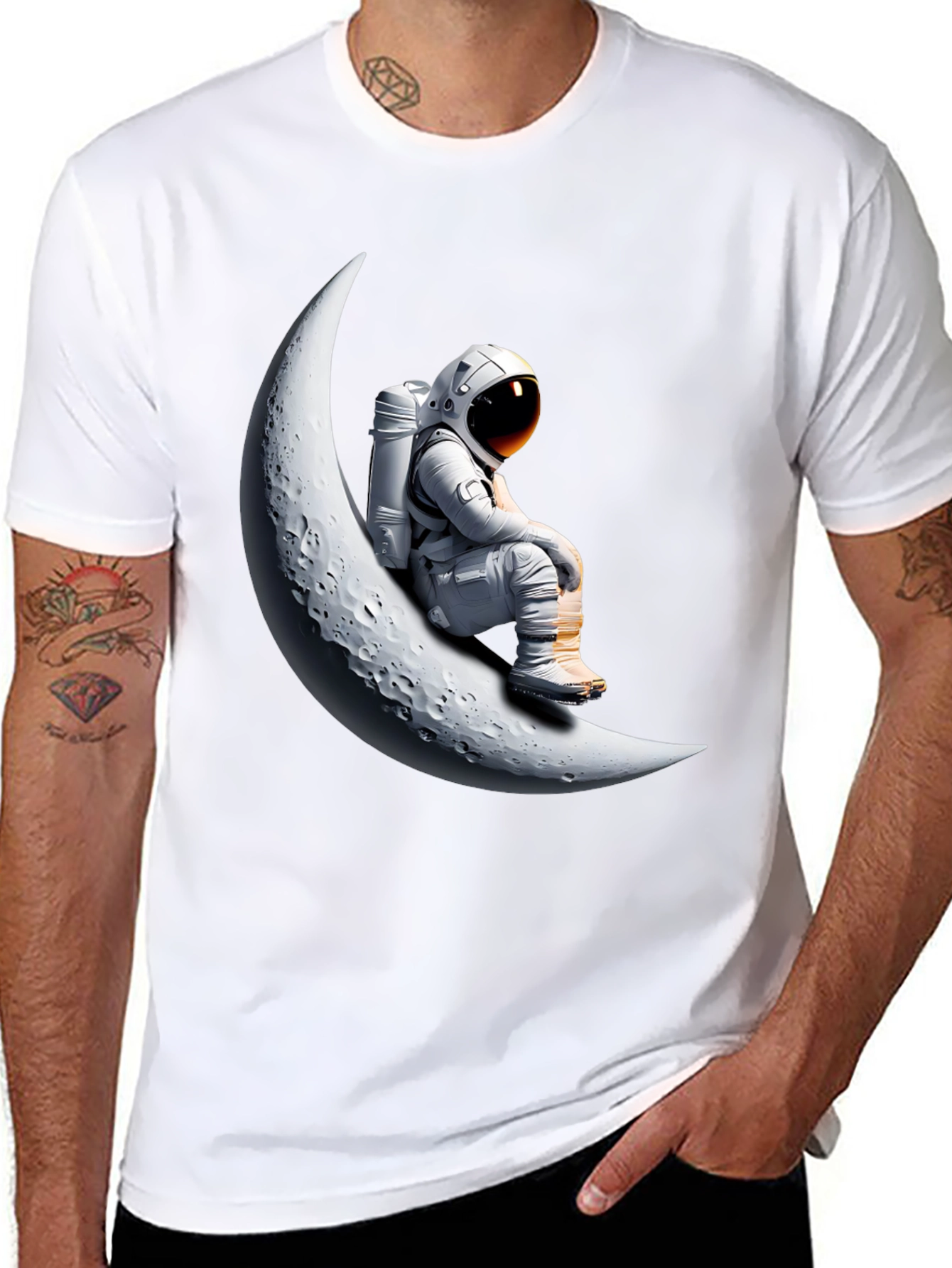 Astronaut on Moon Graphic T-Shirt - Black