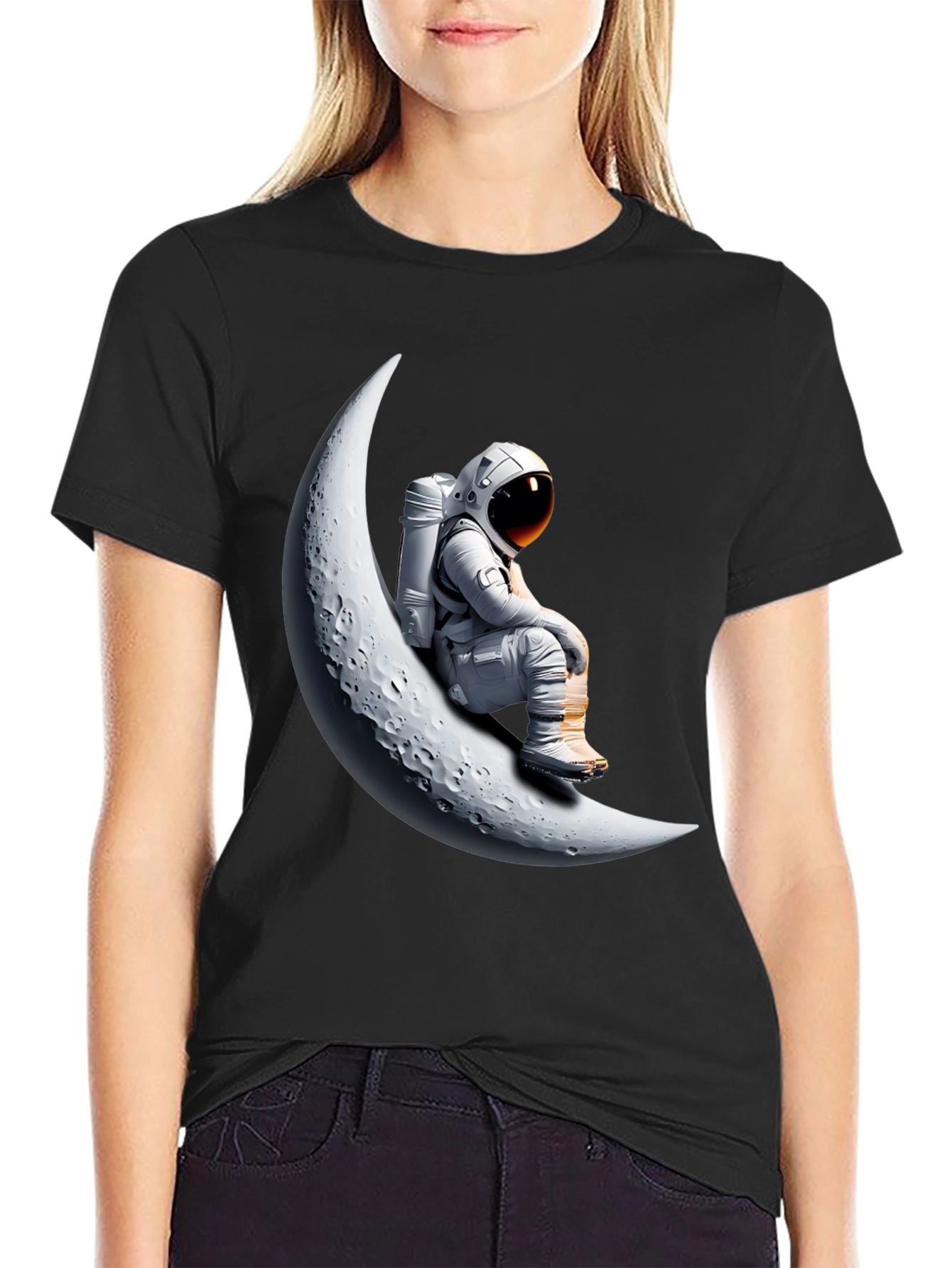 Astronaut on Moon Graphic T-Shirt - Black
