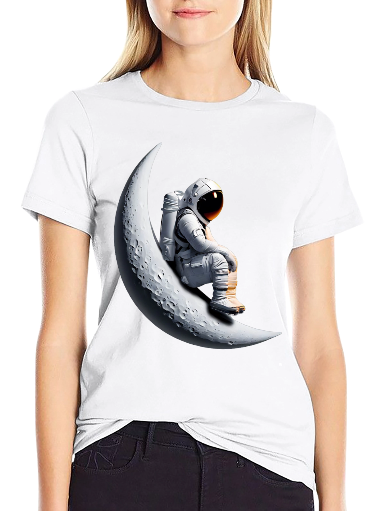 Astronaut on Moon Graphic T-Shirt - Black