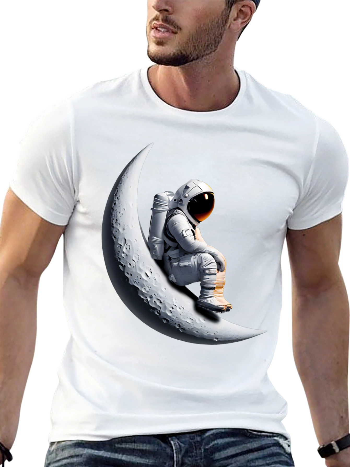 Astronaut on Moon Graphic T-Shirt - Black