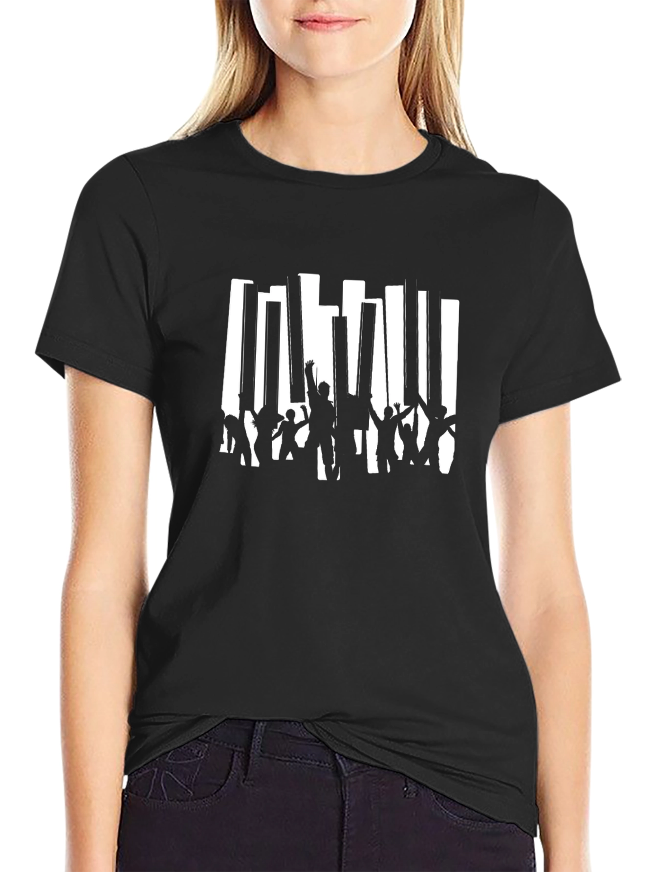 Black Graphic Tee - Crowd Silhouette