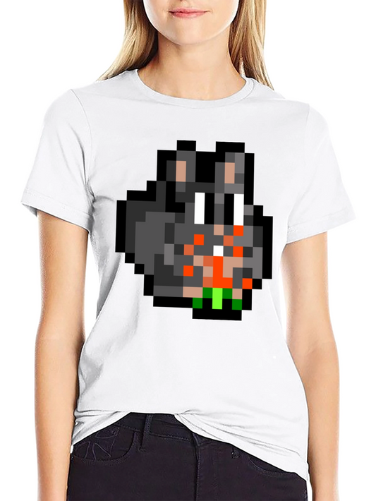 Pixel Art Bunny Graphic Tee - Black