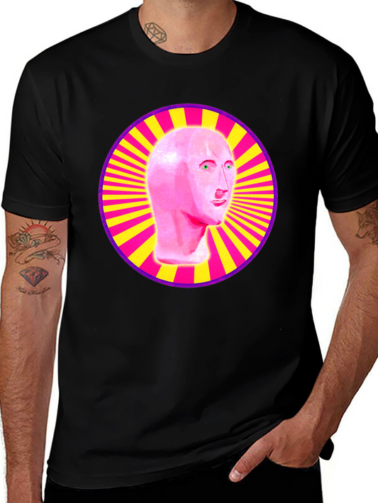 Meme Man Head in Circle Graphic Tee - Black
