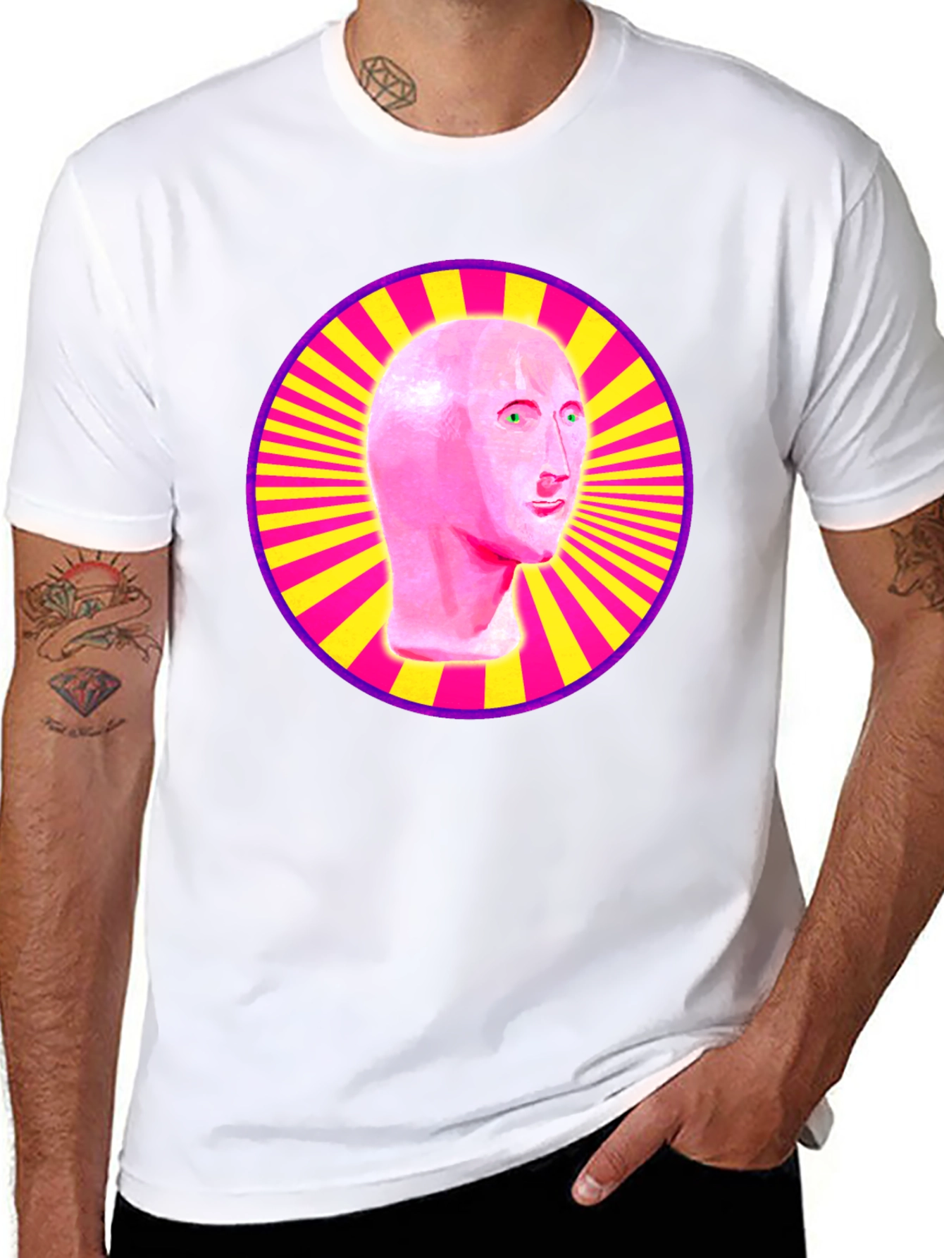 Meme Man Head in Circle Graphic Tee - Black