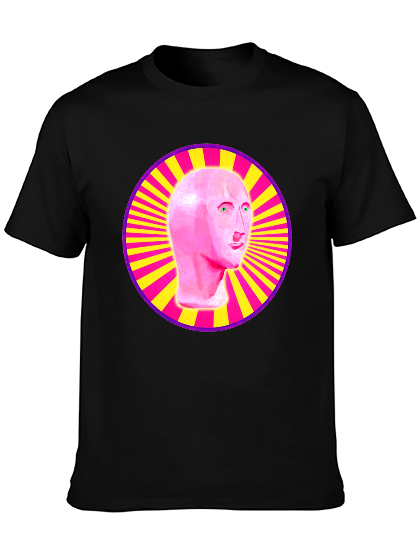 Meme Man Head in Circle Graphic Tee - Black