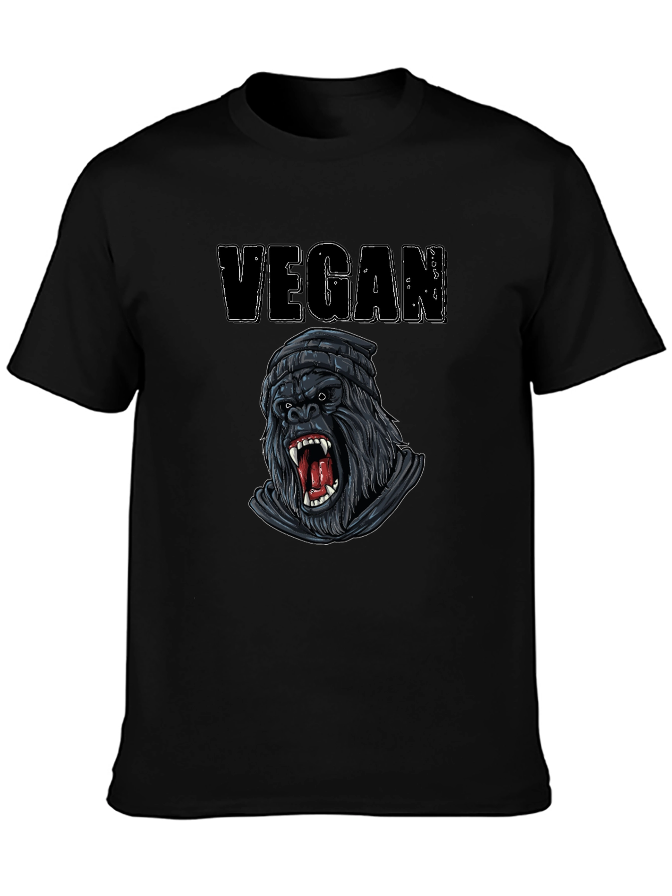 Vegan Gorilla Graphic Tee - Black Cotton T-Shirt