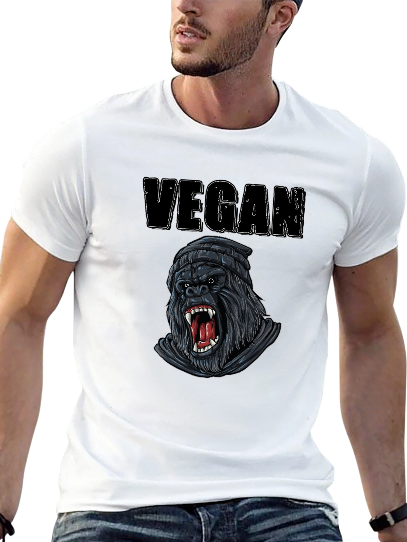 Vegan Gorilla Graphic Tee - Black Cotton T-Shirt