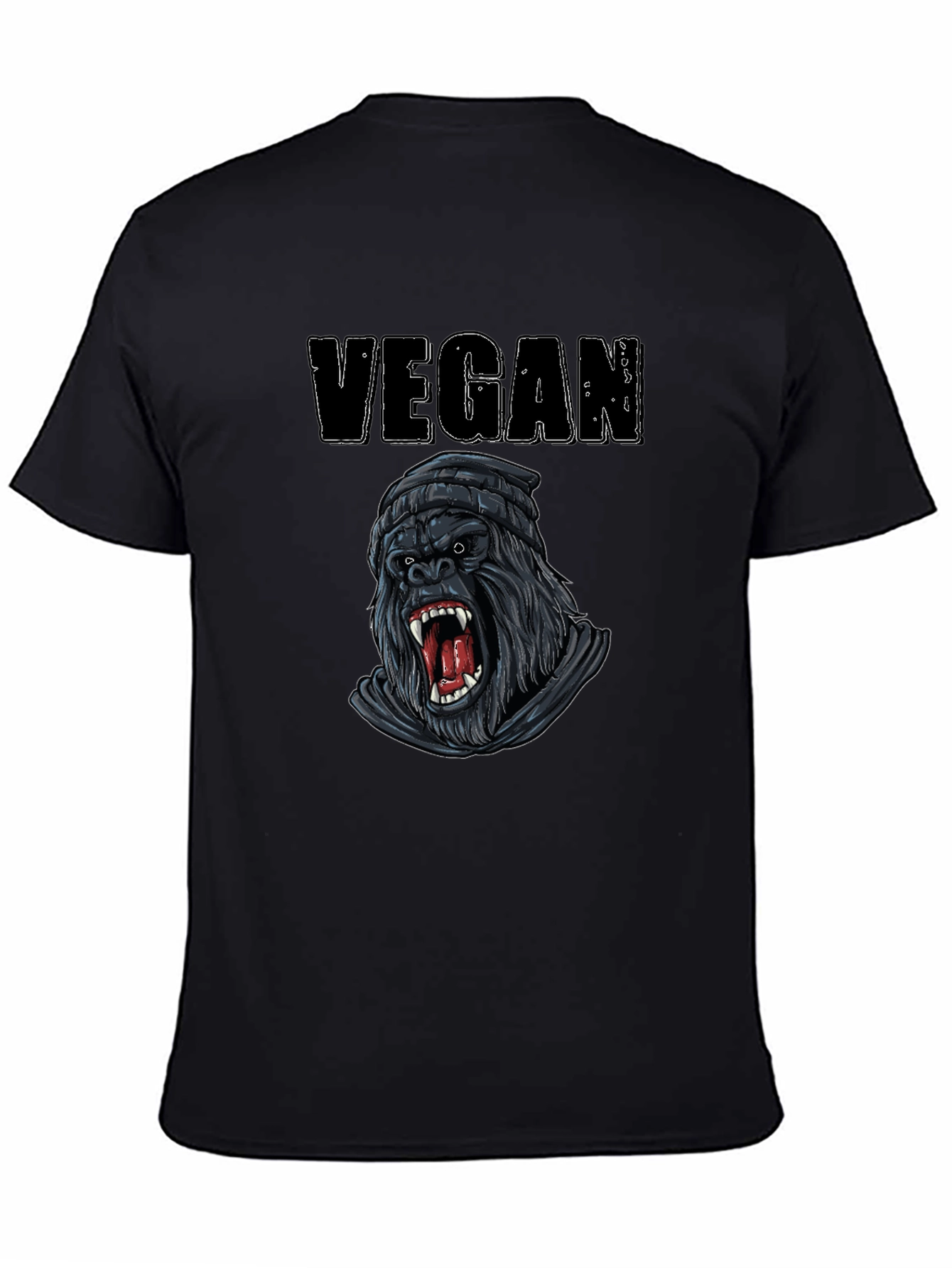 Vegan Gorilla Graphic Tee - Black Cotton T-Shirt