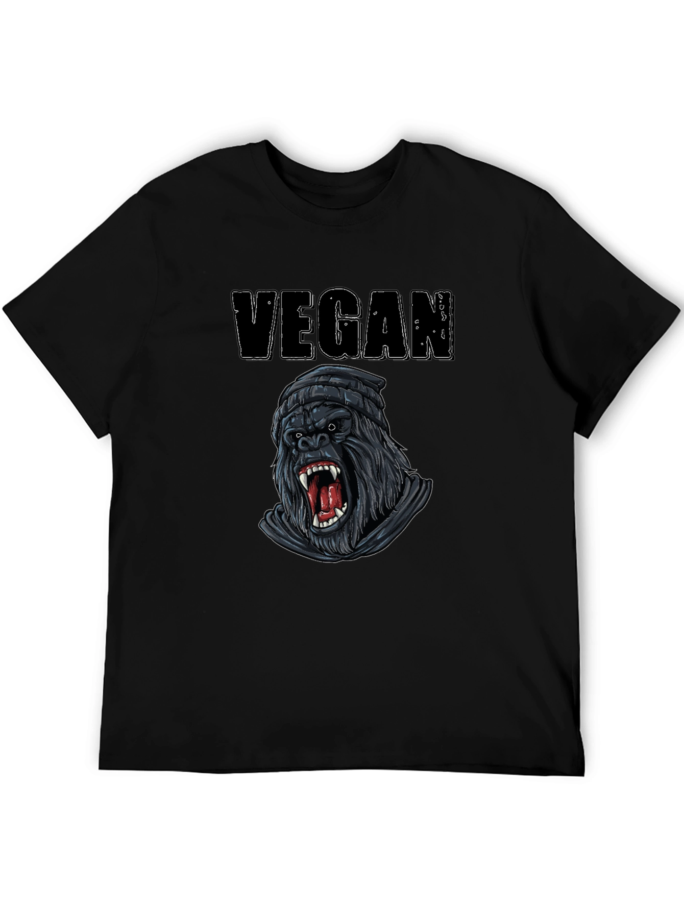 Vegan Gorilla Graphic Tee - Black Cotton T-Shirt