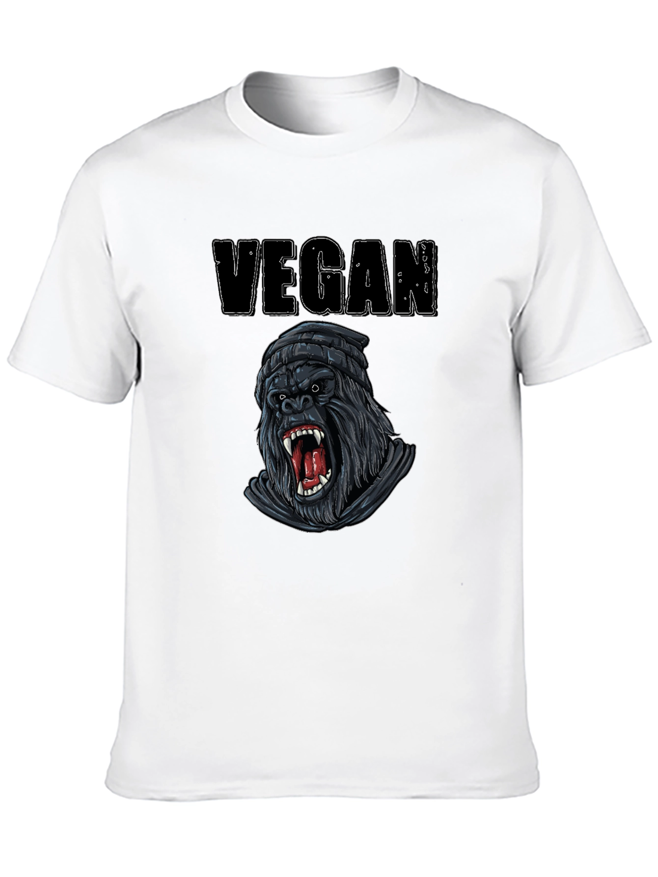 Vegan Gorilla Graphic Tee - Black Cotton T-Shirt