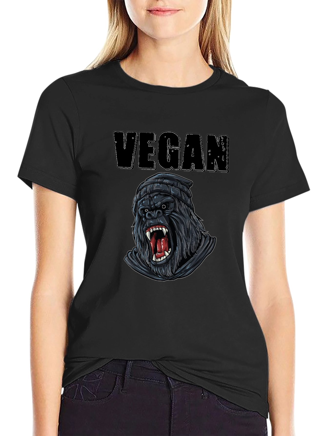 Vegan Gorilla Graphic Tee - Black Cotton T-Shirt