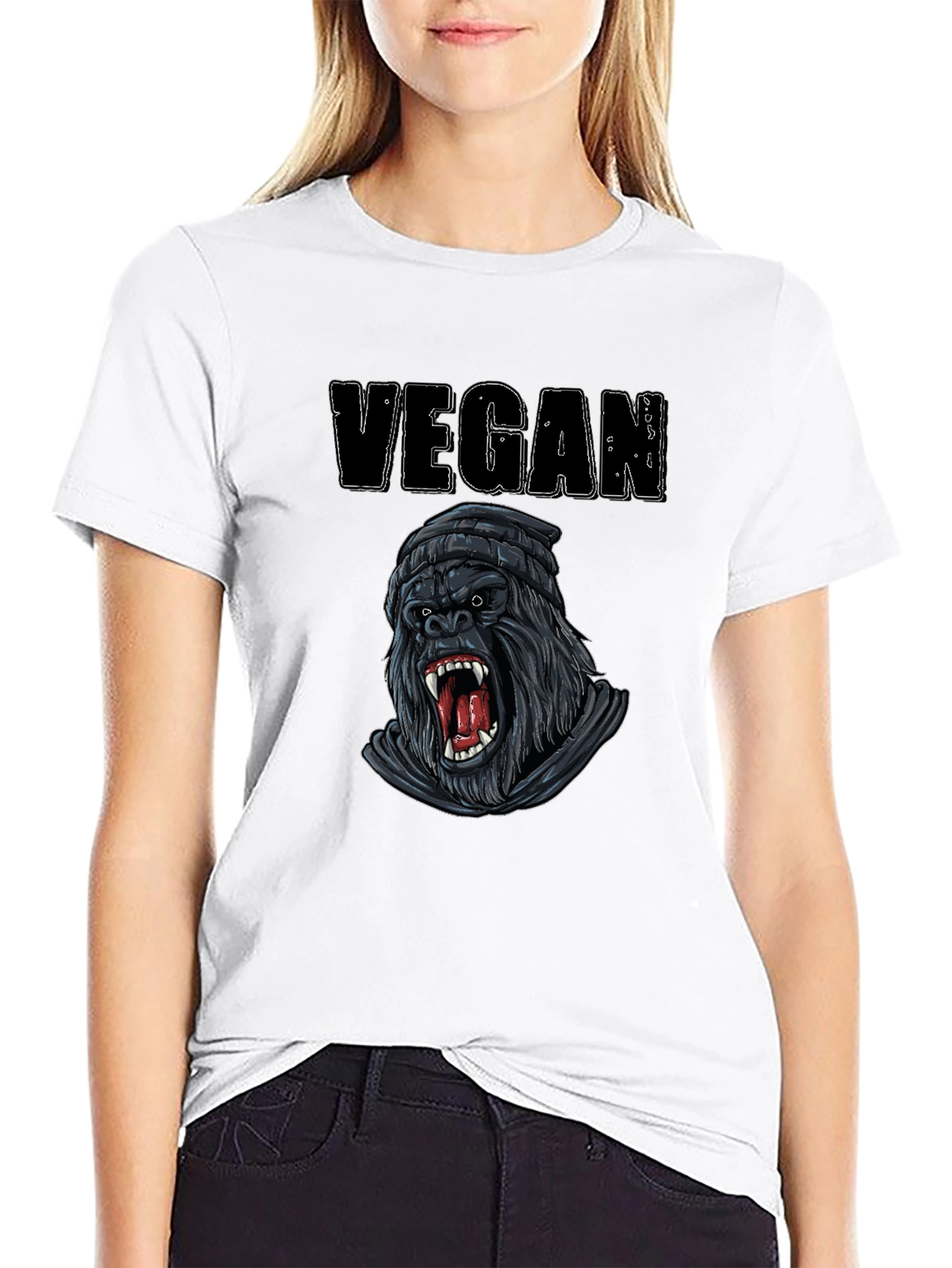Vegan Gorilla Graphic Tee - Black Cotton T-Shirt