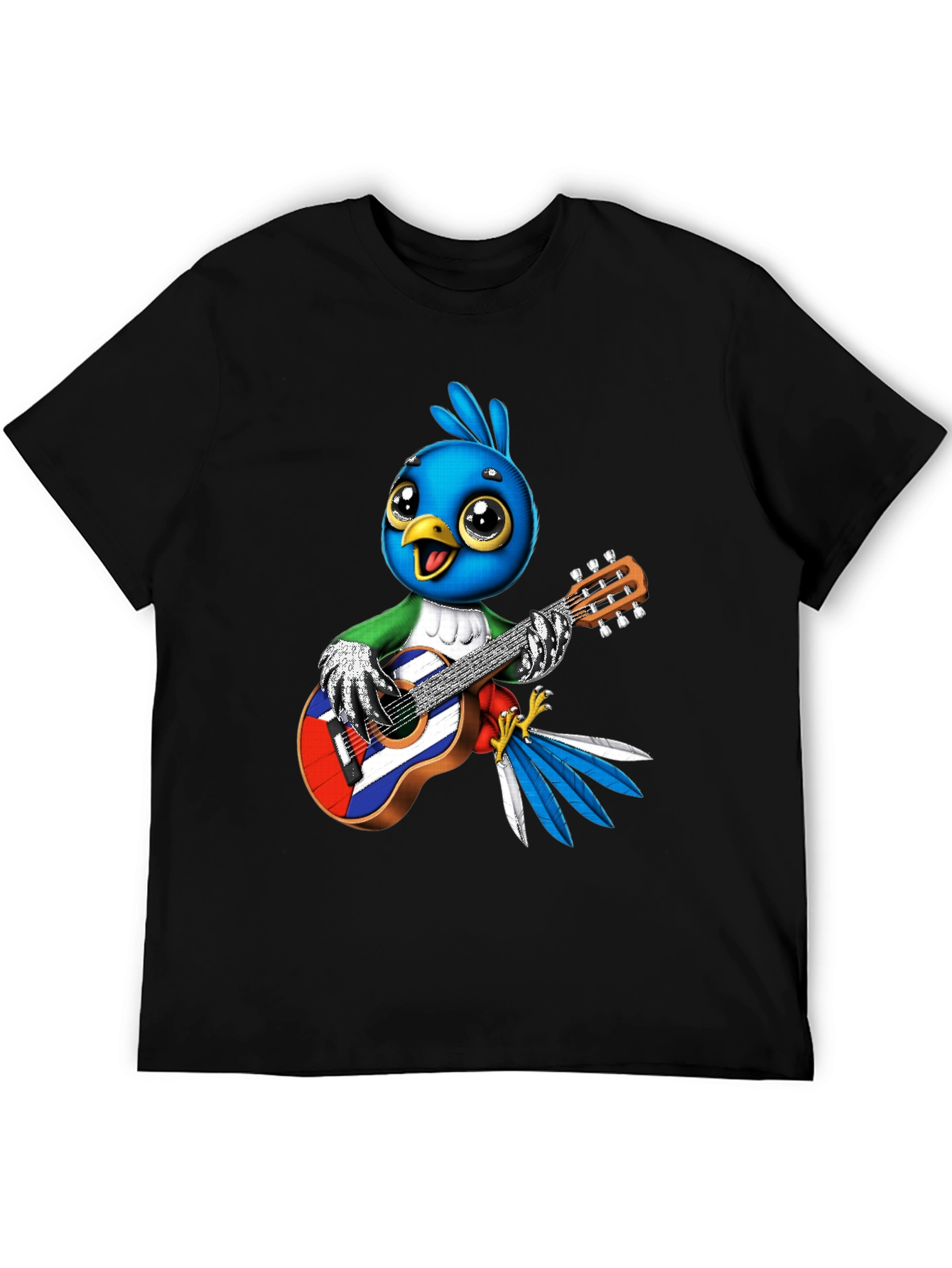 Cartoon Bird Playing Guitar Graphic Tee