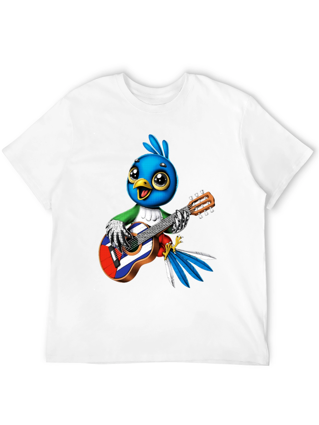 Cartoon Bird Playing Guitar Graphic Tee