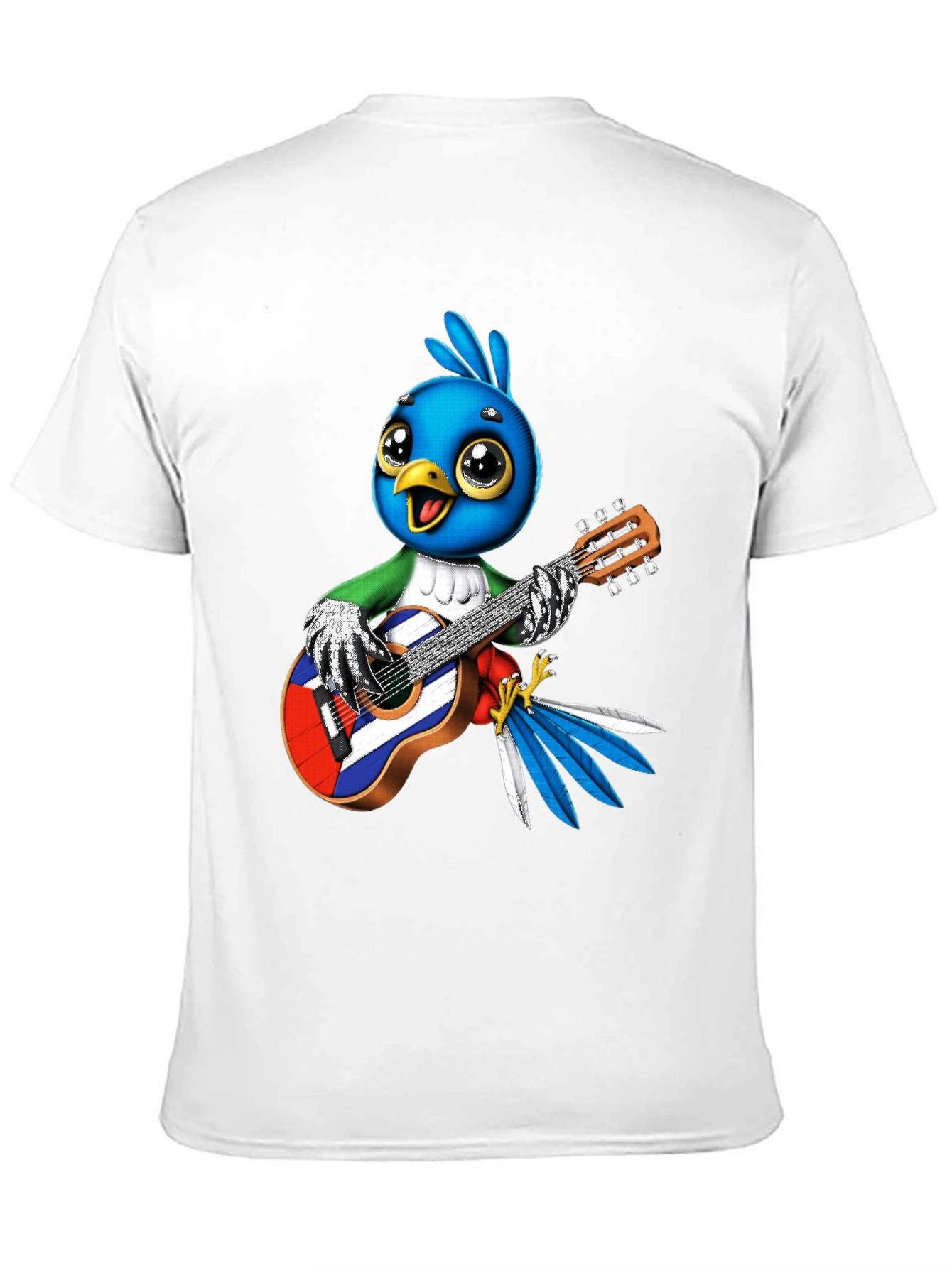 Cartoon Bird Playing Guitar Graphic Tee