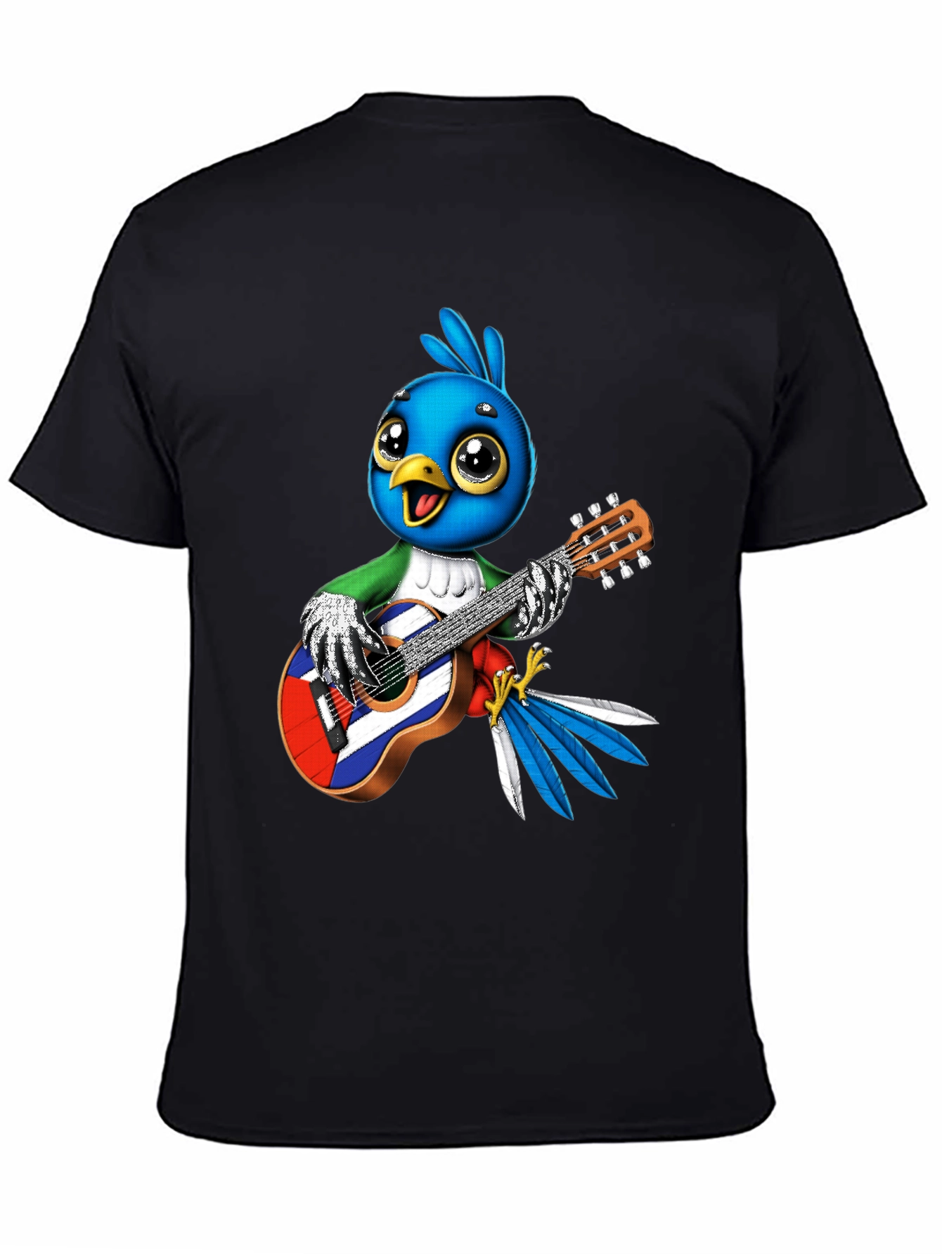 Cartoon Bird Playing Guitar Graphic Tee