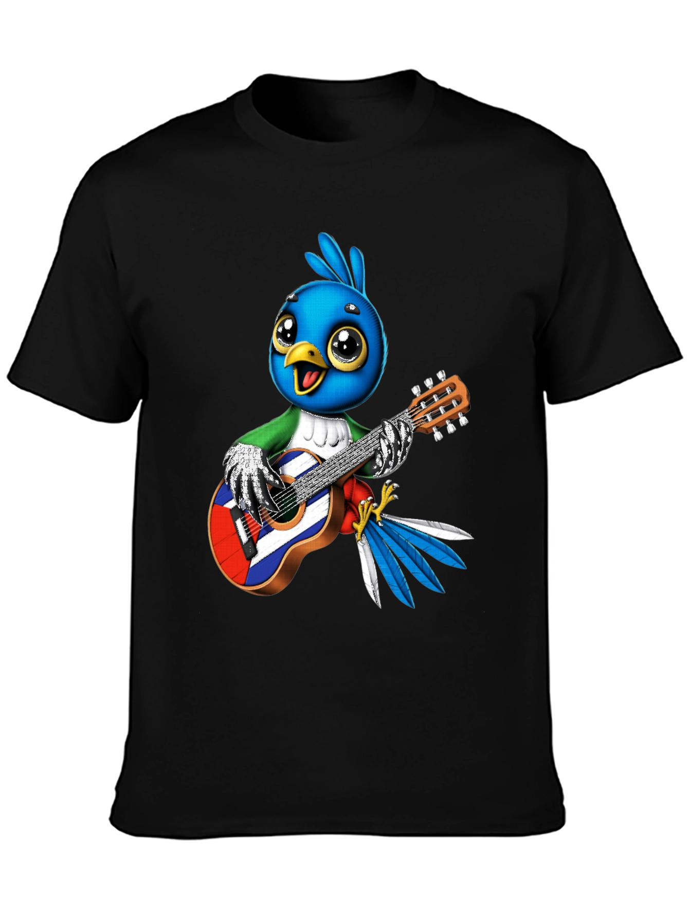 Cartoon Bird Playing Guitar Graphic Tee