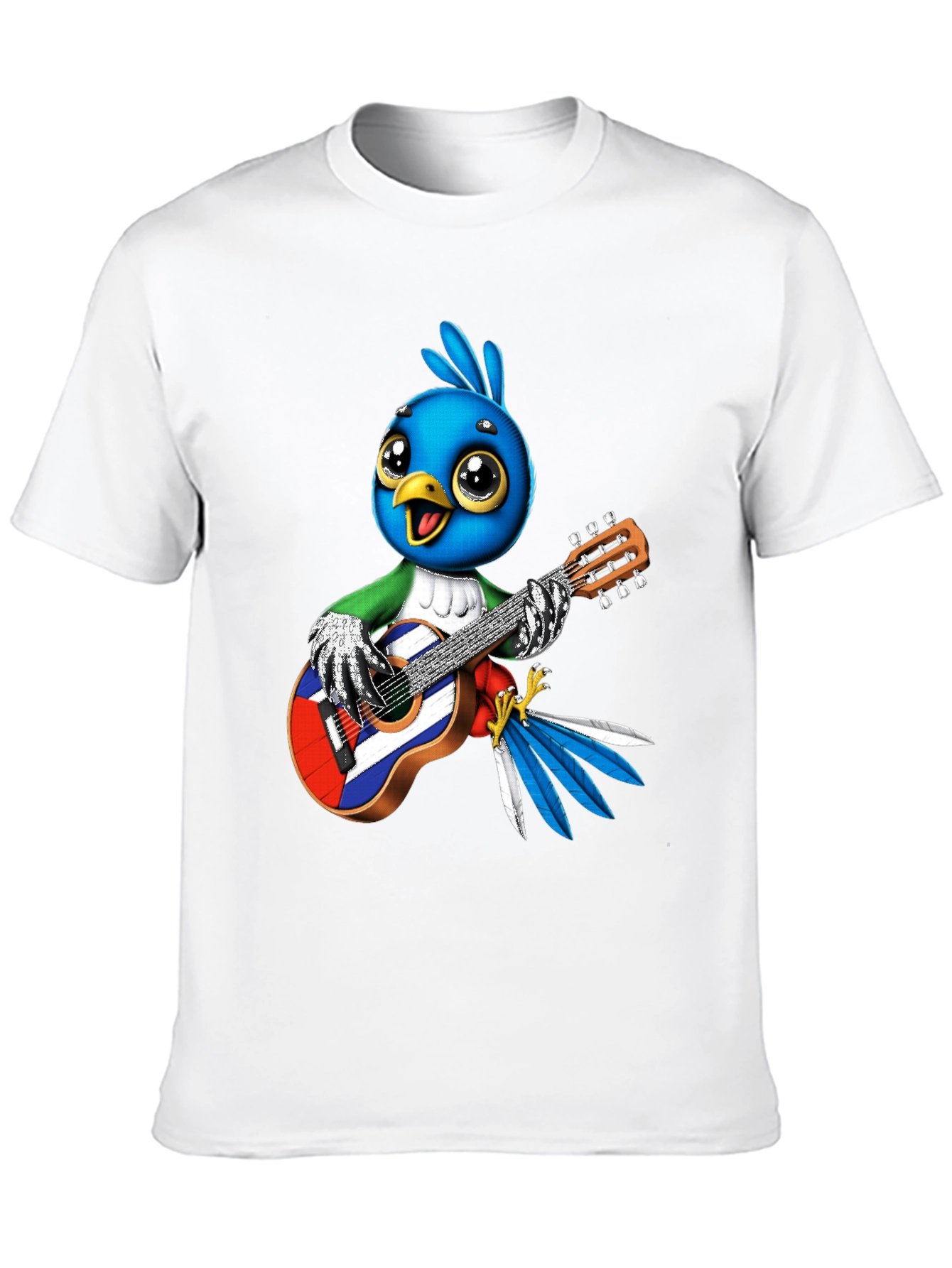 Cartoon Bird Playing Guitar Graphic Tee