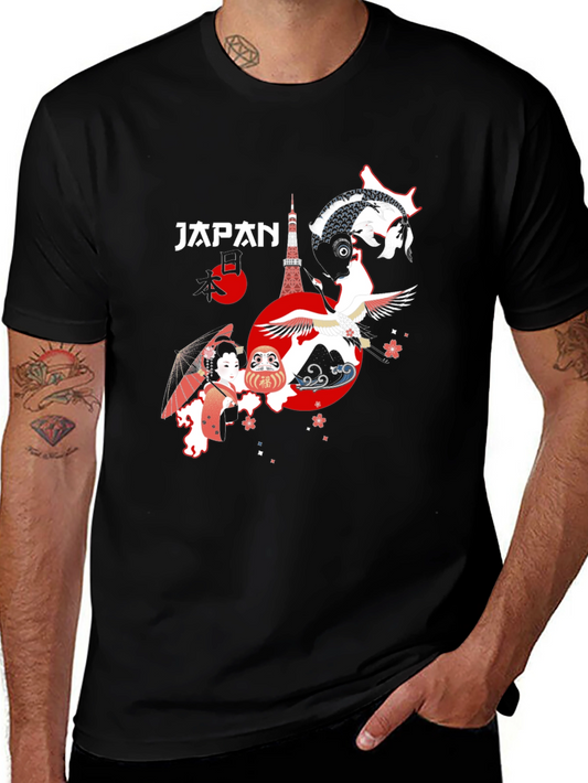 Japan Graphic T-Shirt Tokyo Crane Koi Design