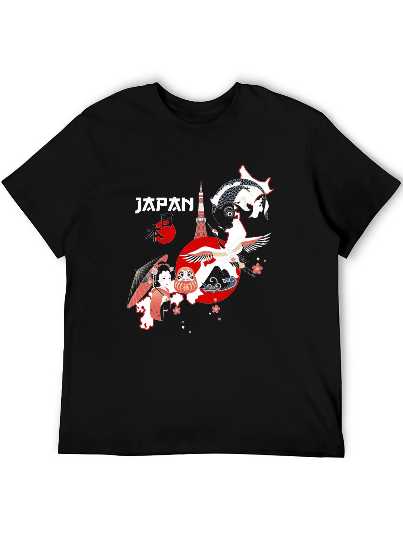 Japan Graphic T-Shirt Tokyo Crane Koi Design
