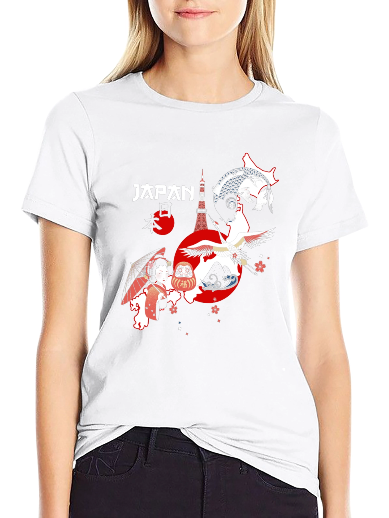 Japan Graphic T-Shirt Tokyo Crane Koi Design
