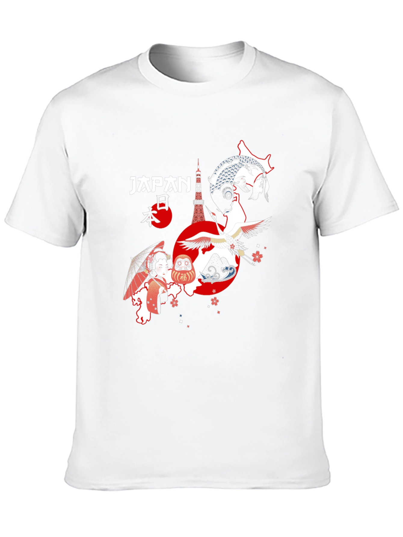 Japan Graphic T-Shirt Tokyo Crane Koi Design