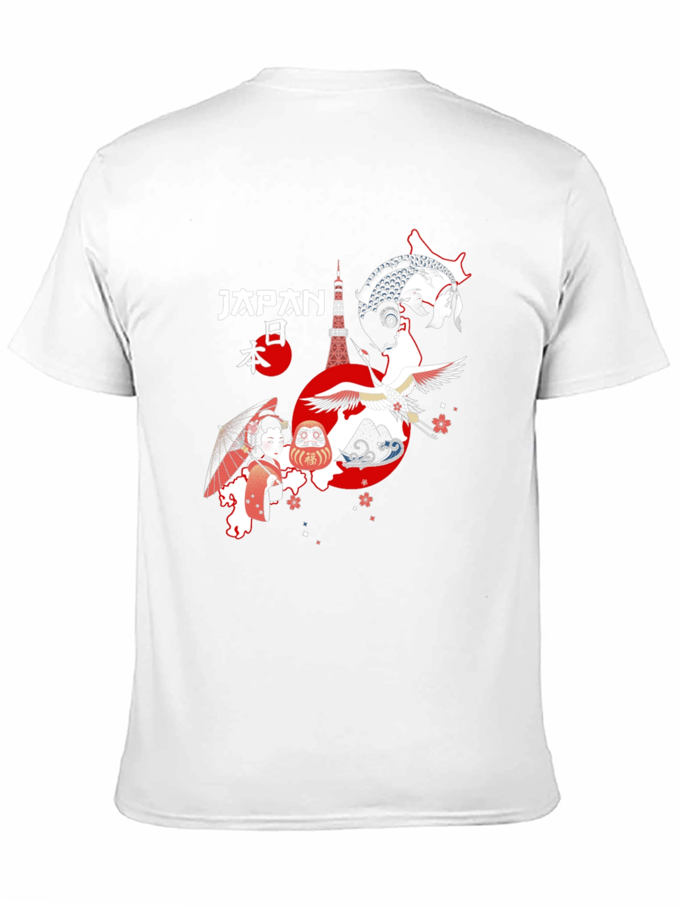 Japan Graphic T-Shirt Tokyo Crane Koi Design