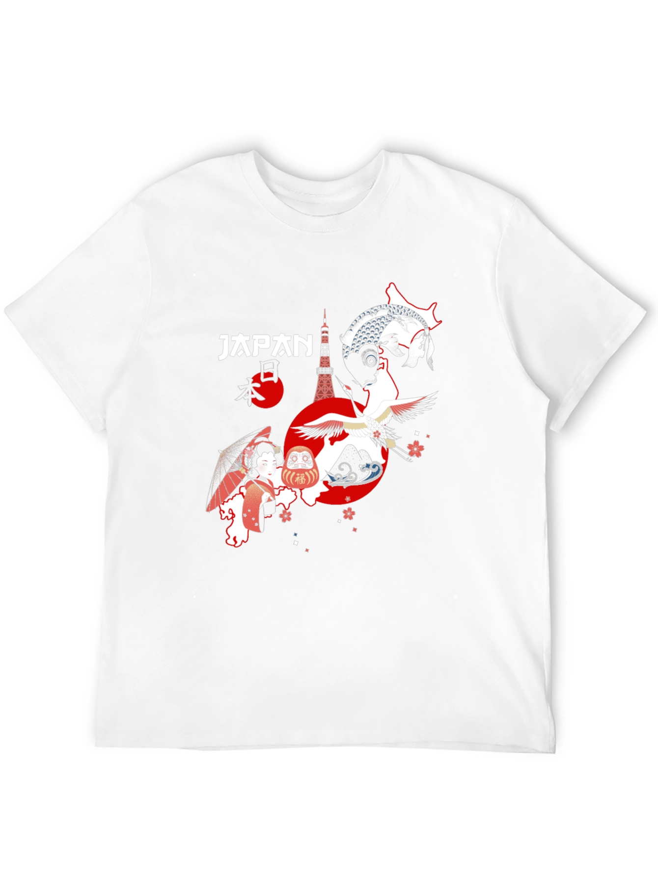 Japan Graphic T-Shirt Tokyo Crane Koi Design
