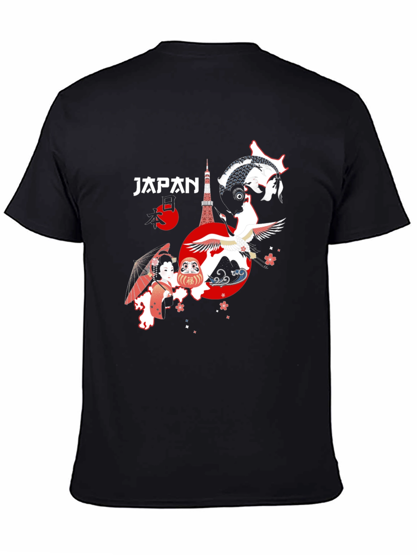 Japan Graphic T-Shirt Tokyo Crane Koi Design