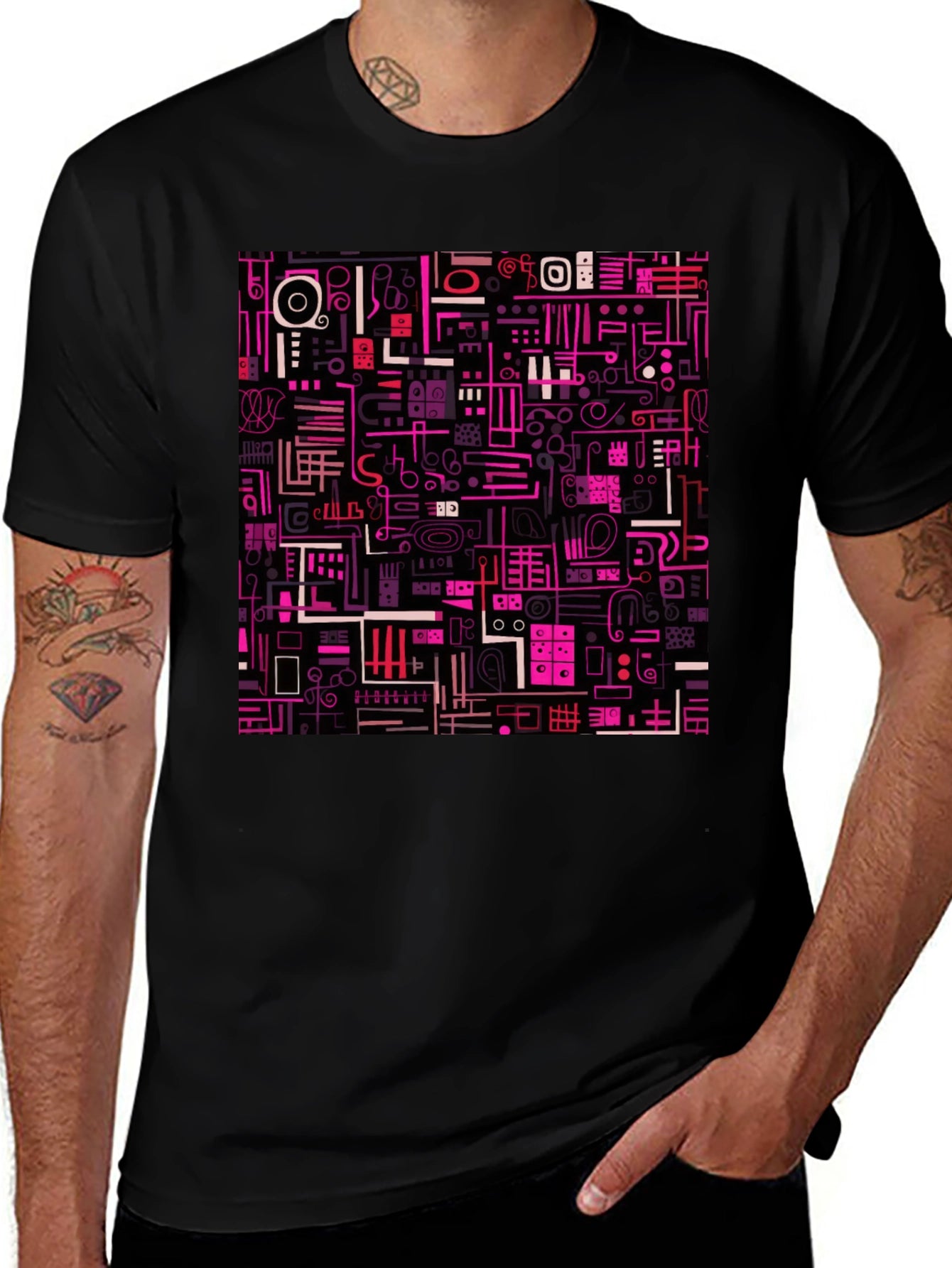 Abstract Pattern Print Black T-Shirt
