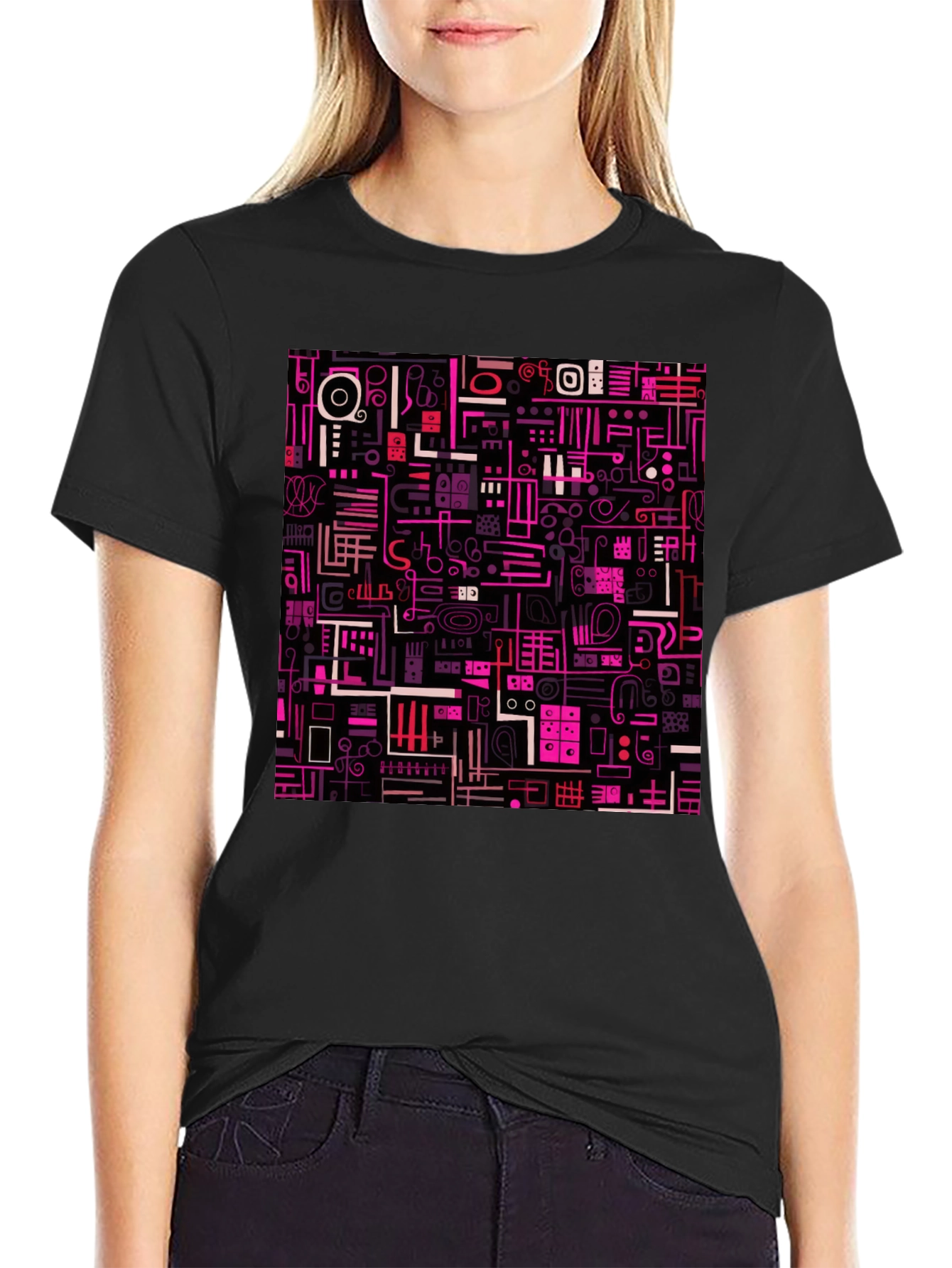 Abstract Pattern Print Black T-Shirt