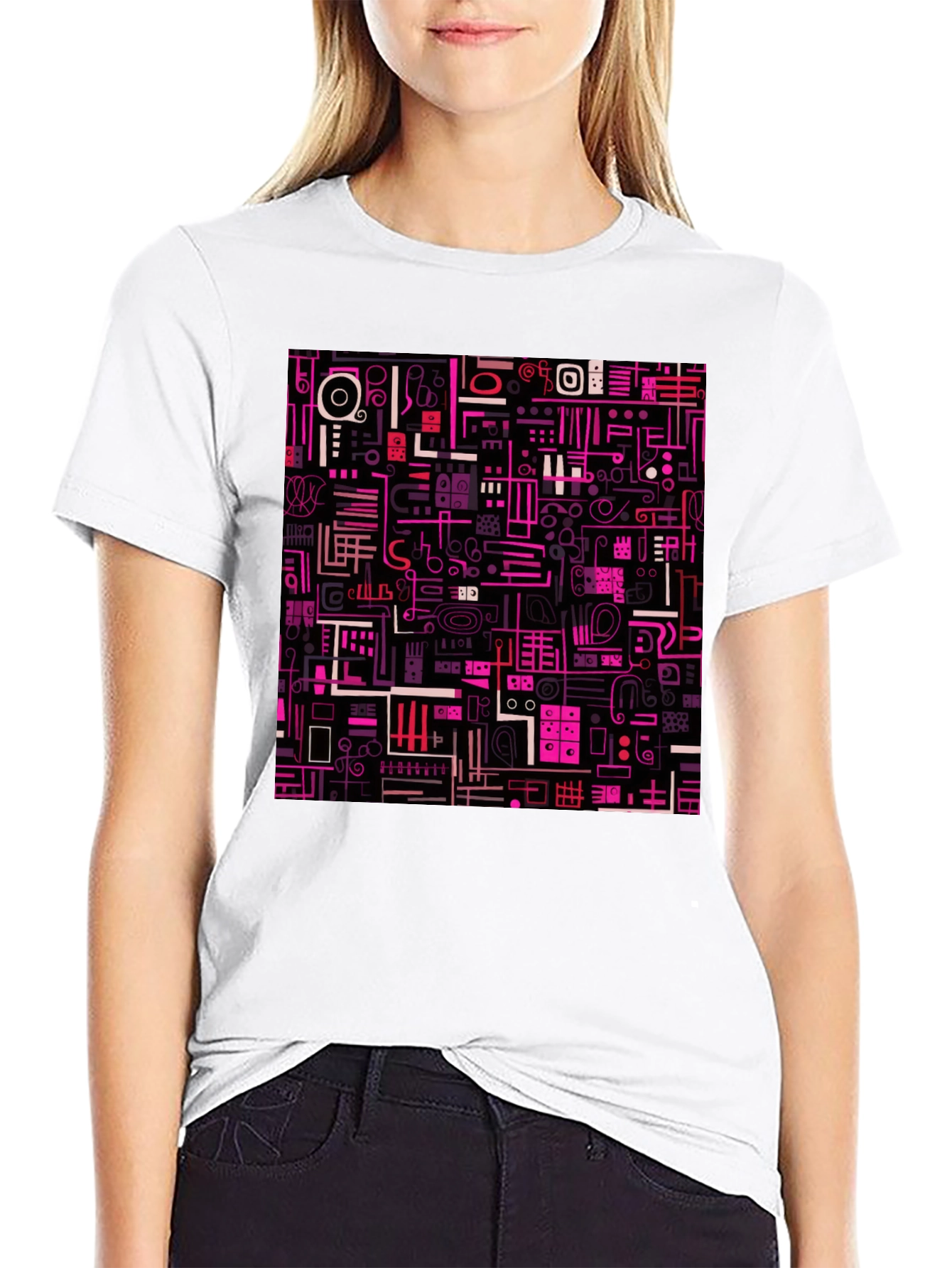 Abstract Pattern Print Black T-Shirt
