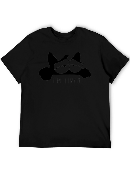Im Tired Cat Graphic Tee - Black Cotton T-Shirt