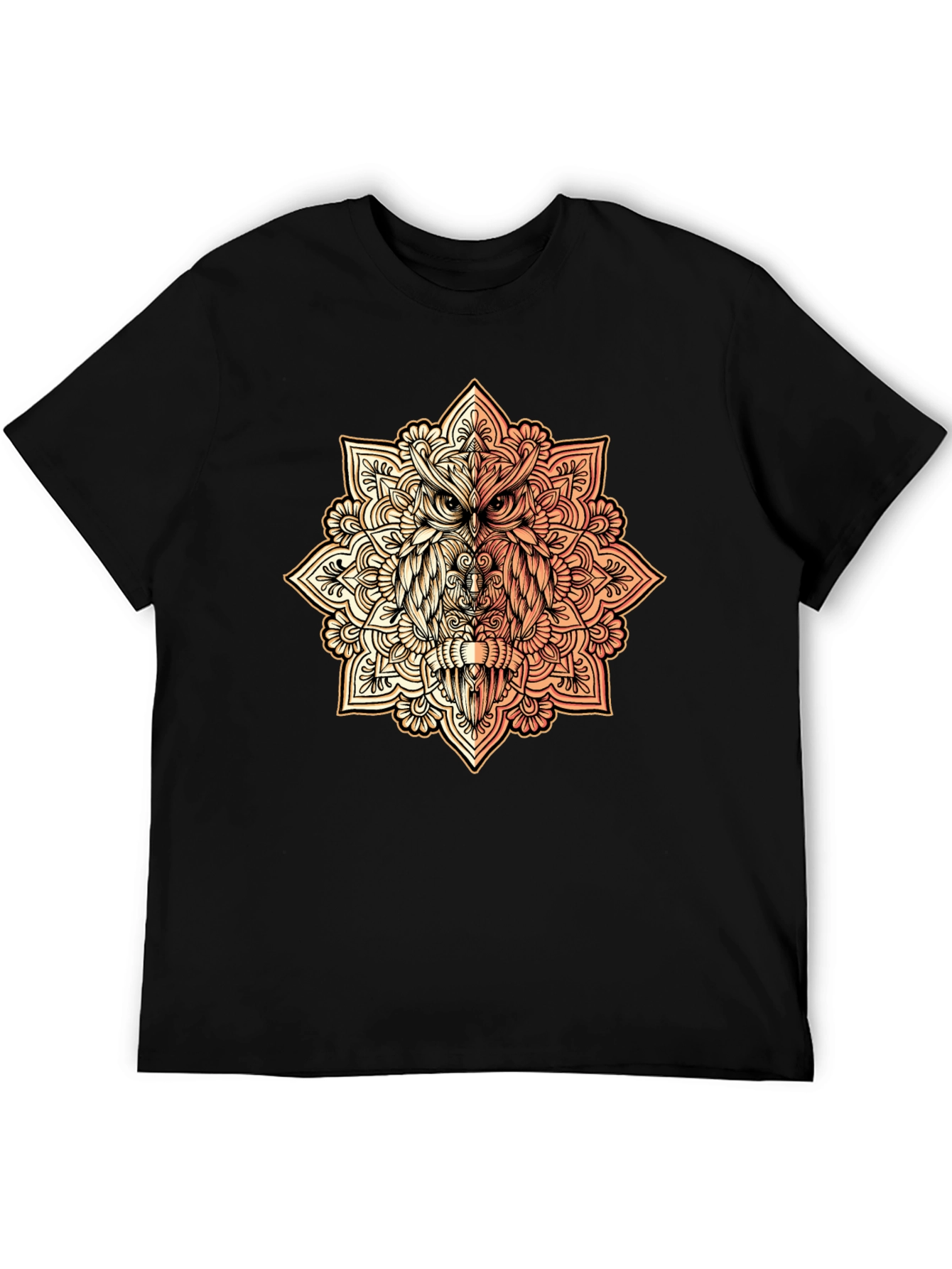 Owl Mandala Graphic Tee - Black Cotton Shirt