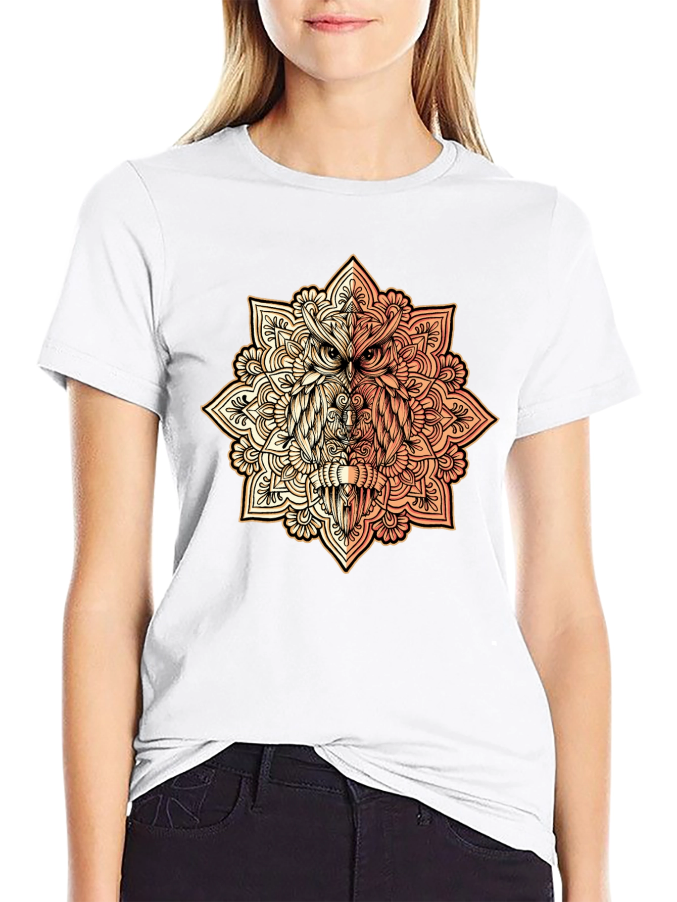 Owl Mandala Graphic Tee - Black Cotton Shirt