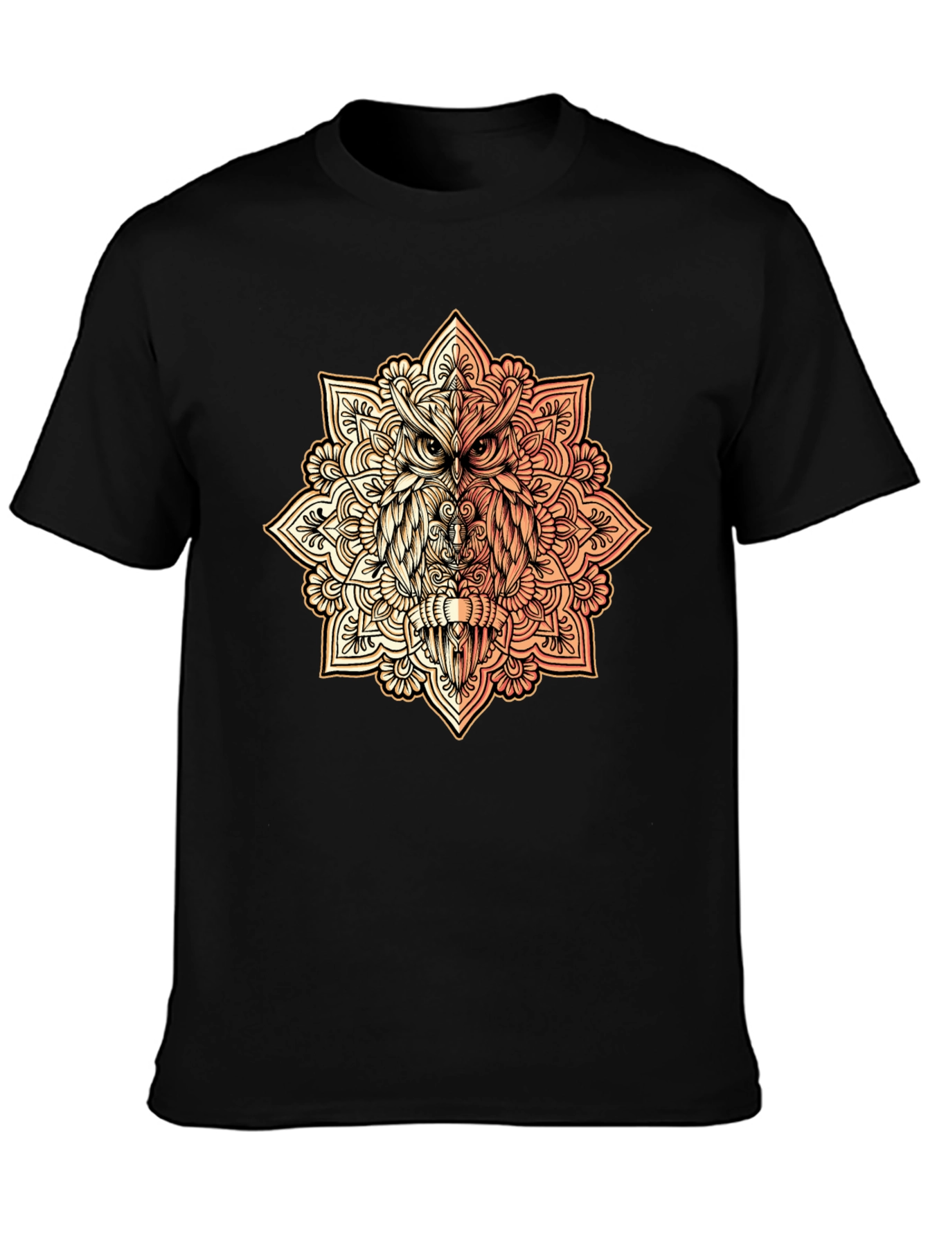 Owl Mandala Graphic Tee - Black Cotton Shirt