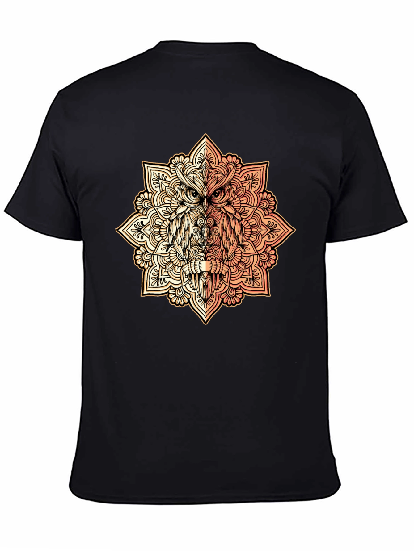 Owl Mandala Graphic Tee - Black Cotton Shirt