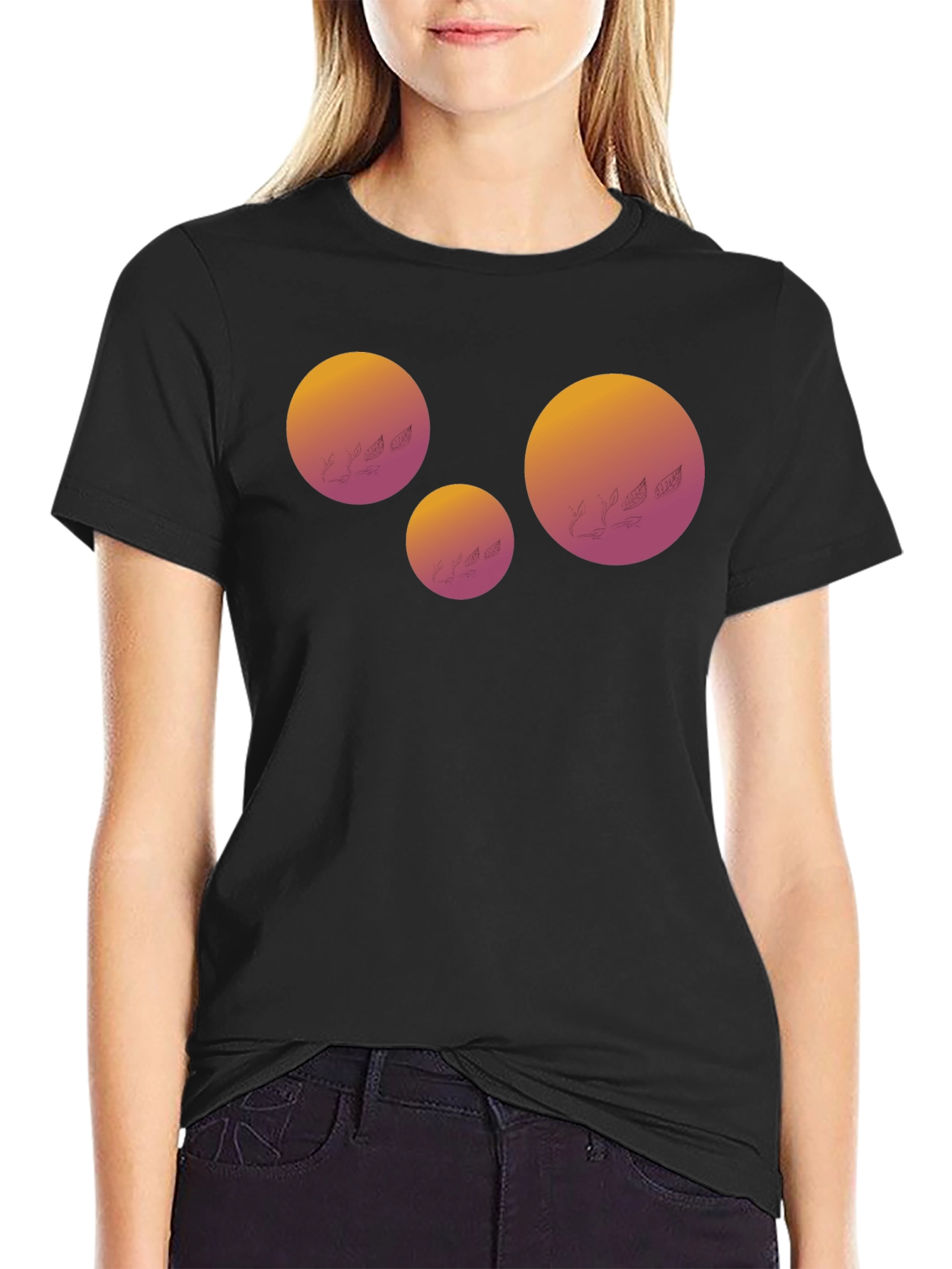 Geometric Sunset Graphic Tee - Black Cotton Blend