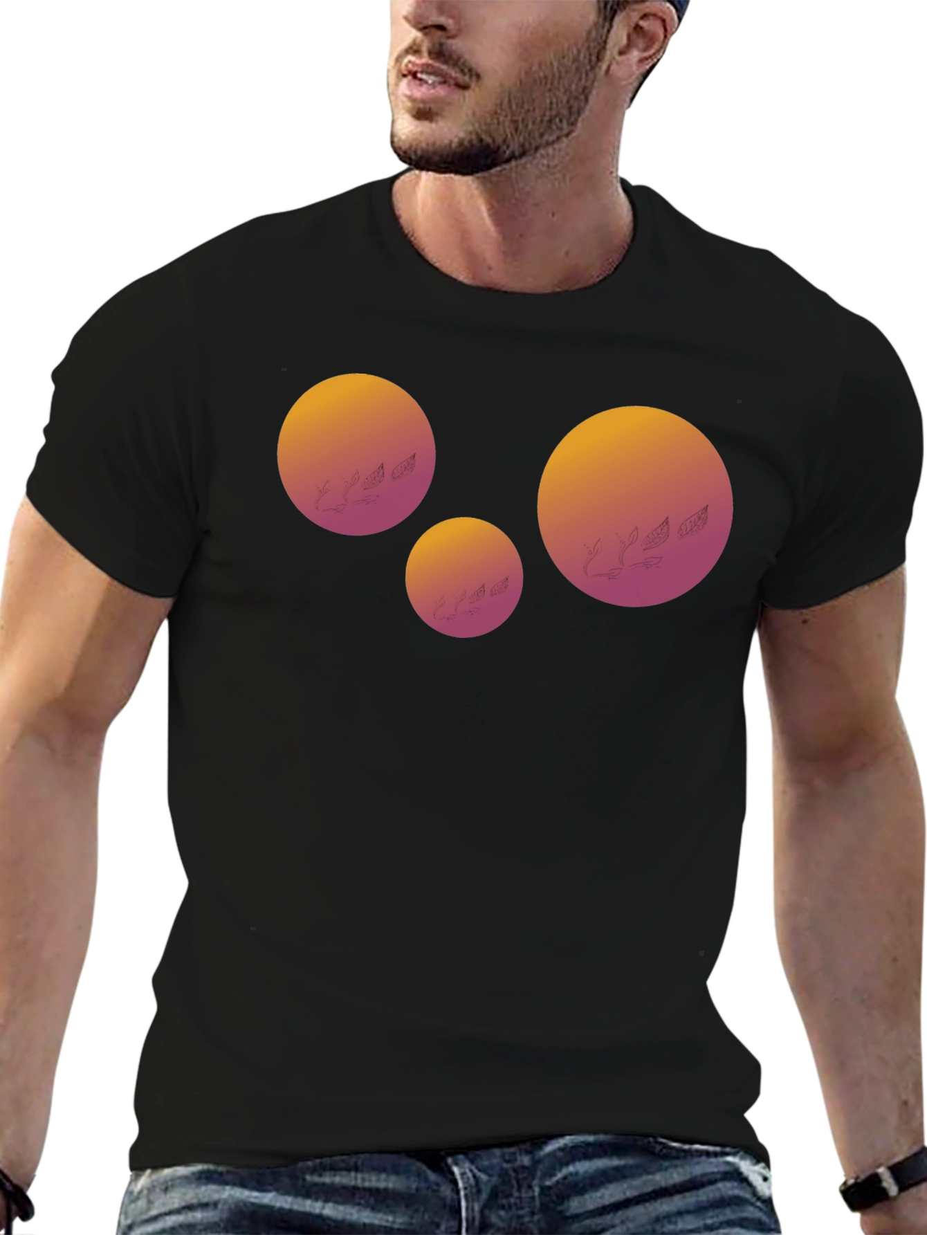 Geometric Sunset Graphic Tee - Black Cotton Blend