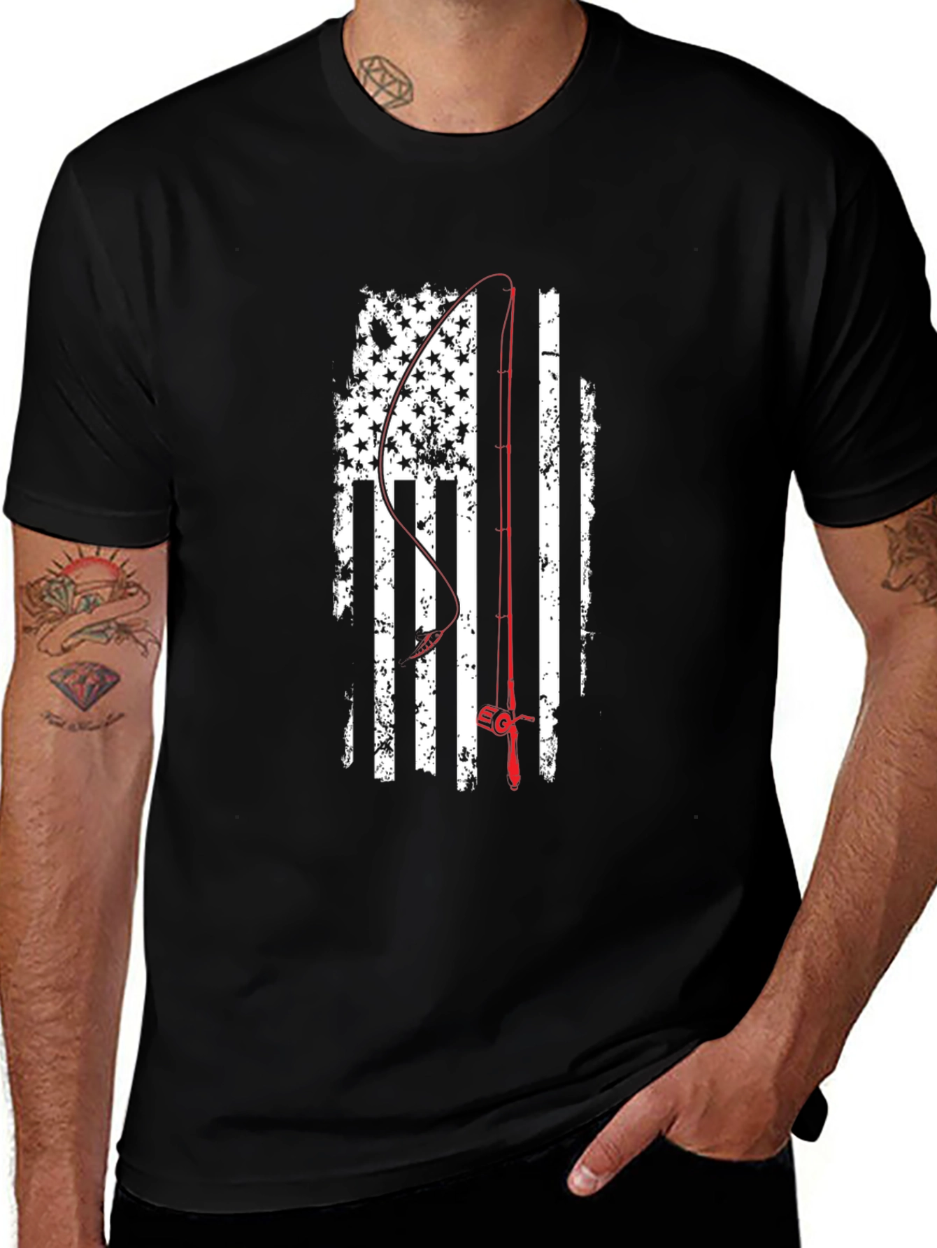 Fishing Rod USA Flag Graphic T-Shirt