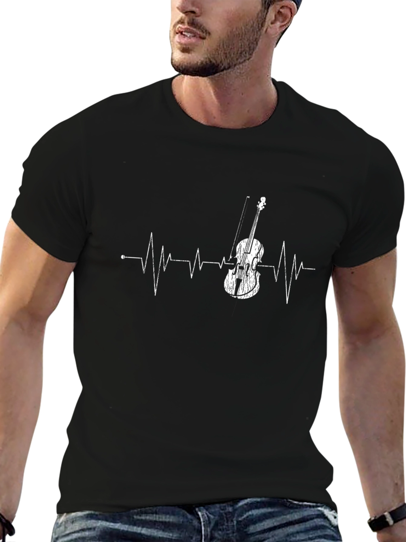 Violin Heartbeat Graphic Tee - Musicians Black T-Shirt