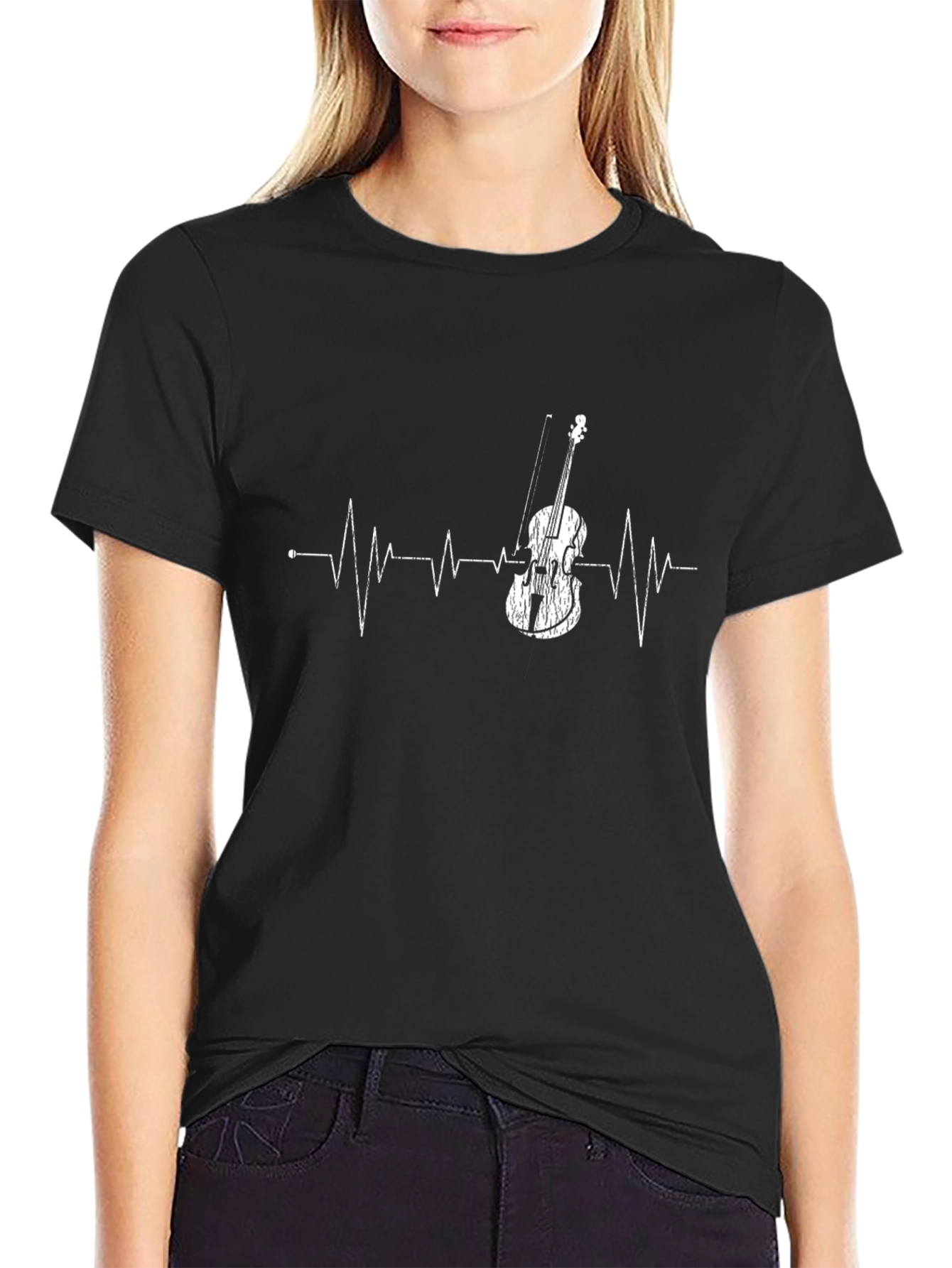 Violin Heartbeat Graphic Tee - Musicians Black T-Shirt